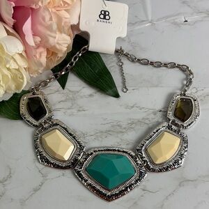 Anthropologie x Bansri Silver and Turquoise Bib Statement Necklace NEW
